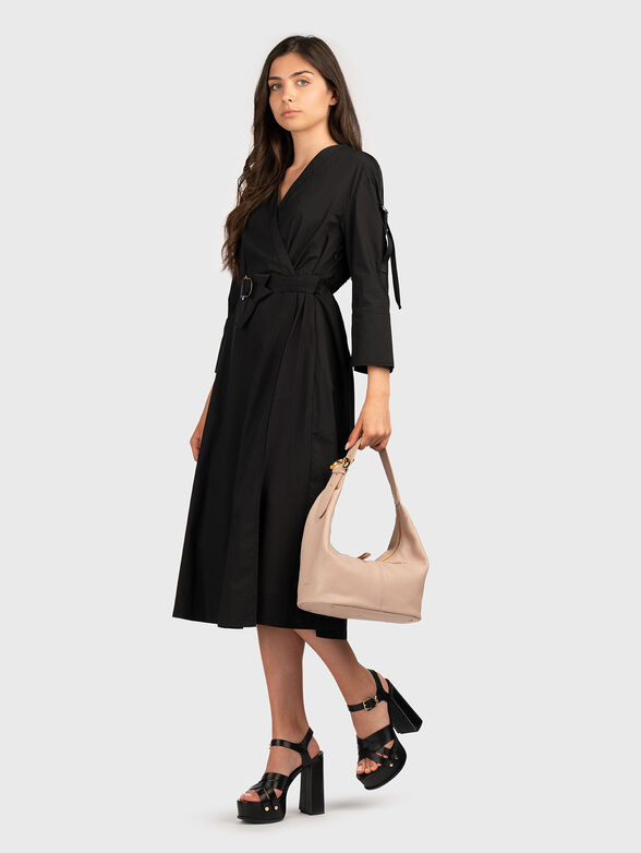 Cotton poplin midi dress with belt - 4
