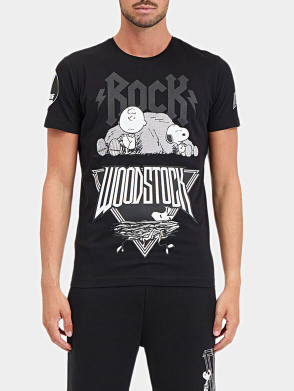 Black t-shirt with Rock Woodstock print - 1