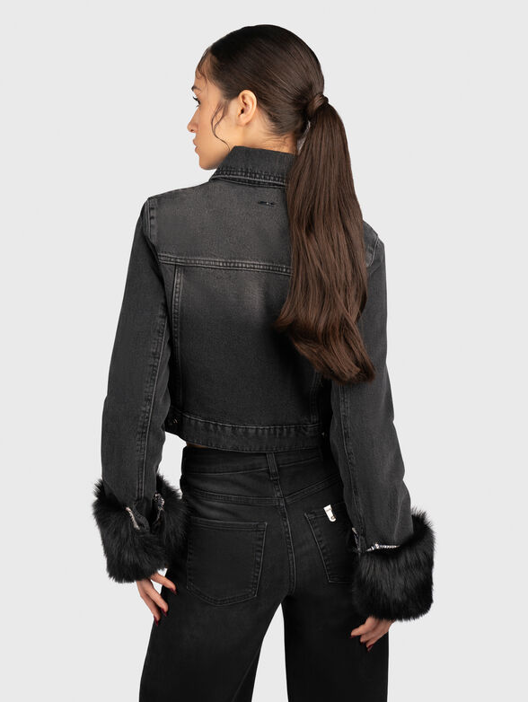 Denim jacket with faux fur sleeves - 3