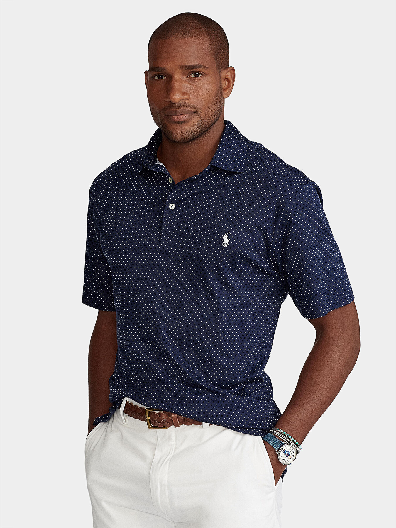 Dark blue polo shirt with polka dots brand POLO RALPH LAUREN Globalbrandsstore en