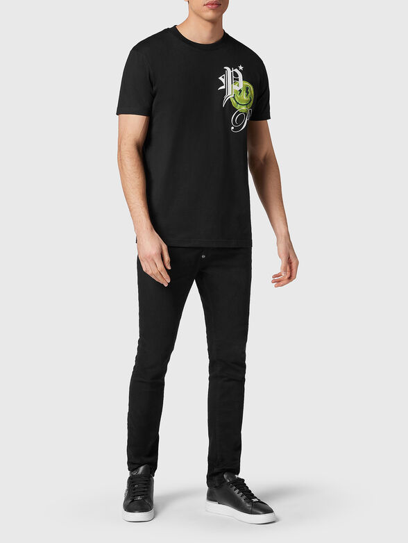 SMILE black T-shirt in cotton  - 2