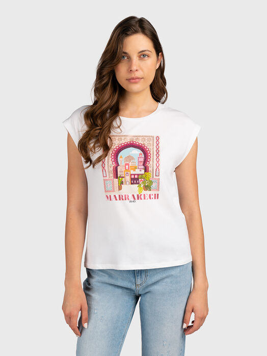 Crystal embellished printed T-shirt 