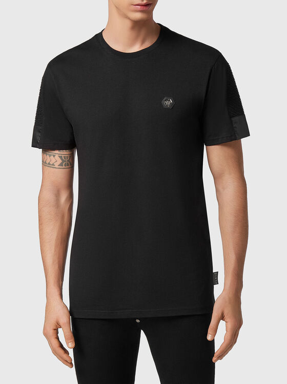 Black T-shirt with accent sleeve - 1