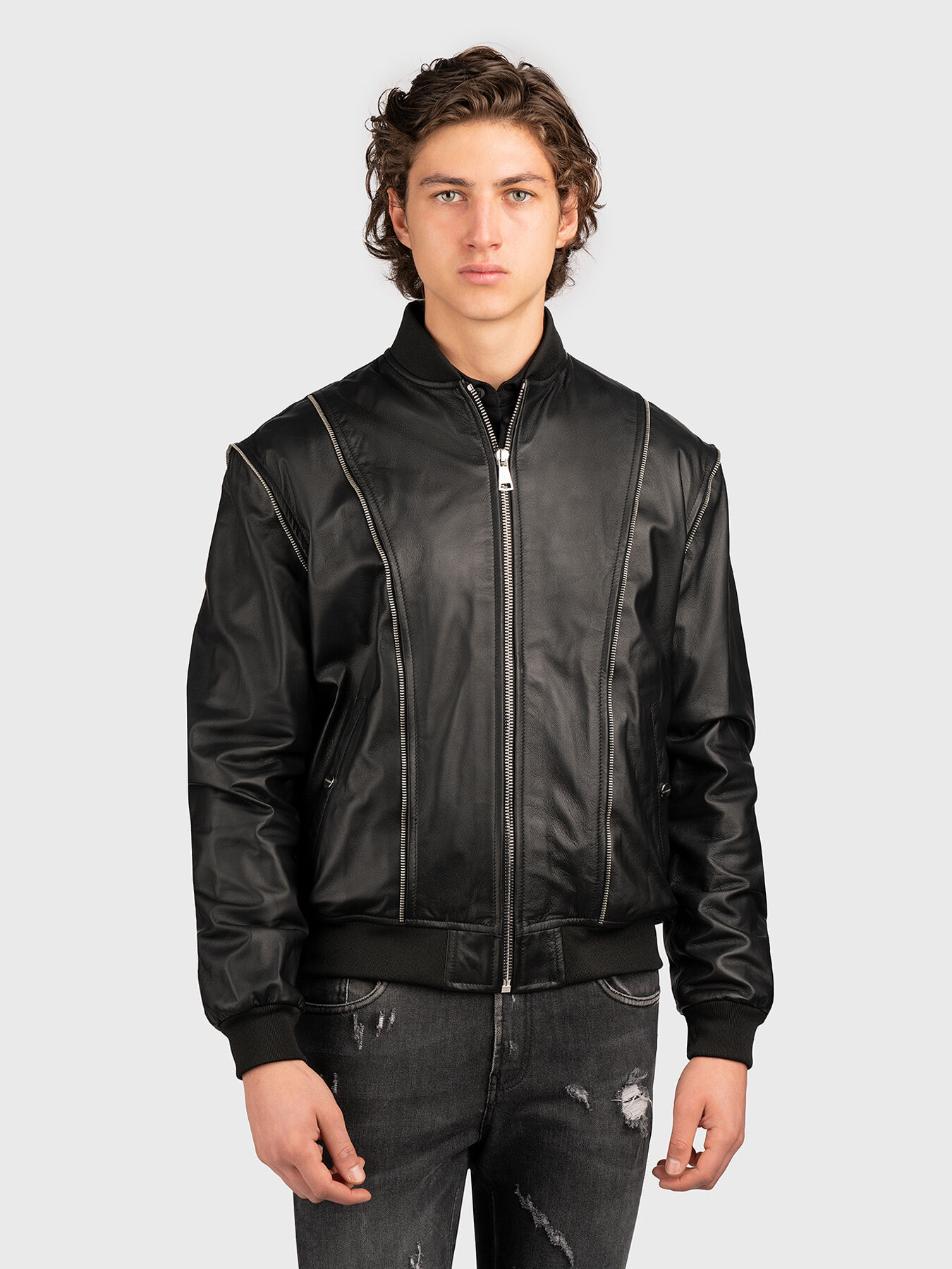 Leather jacket with accent zips brand LES HOMMES