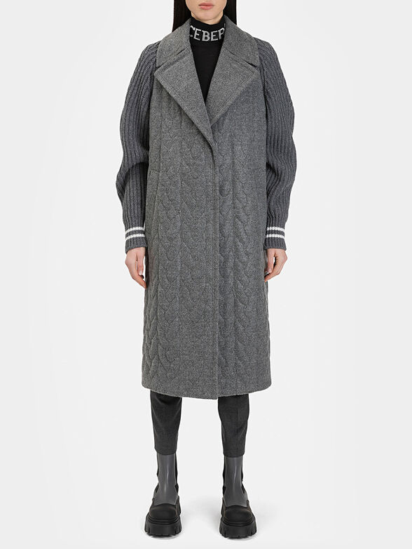 Gray coat with knitted sleeves - 1
