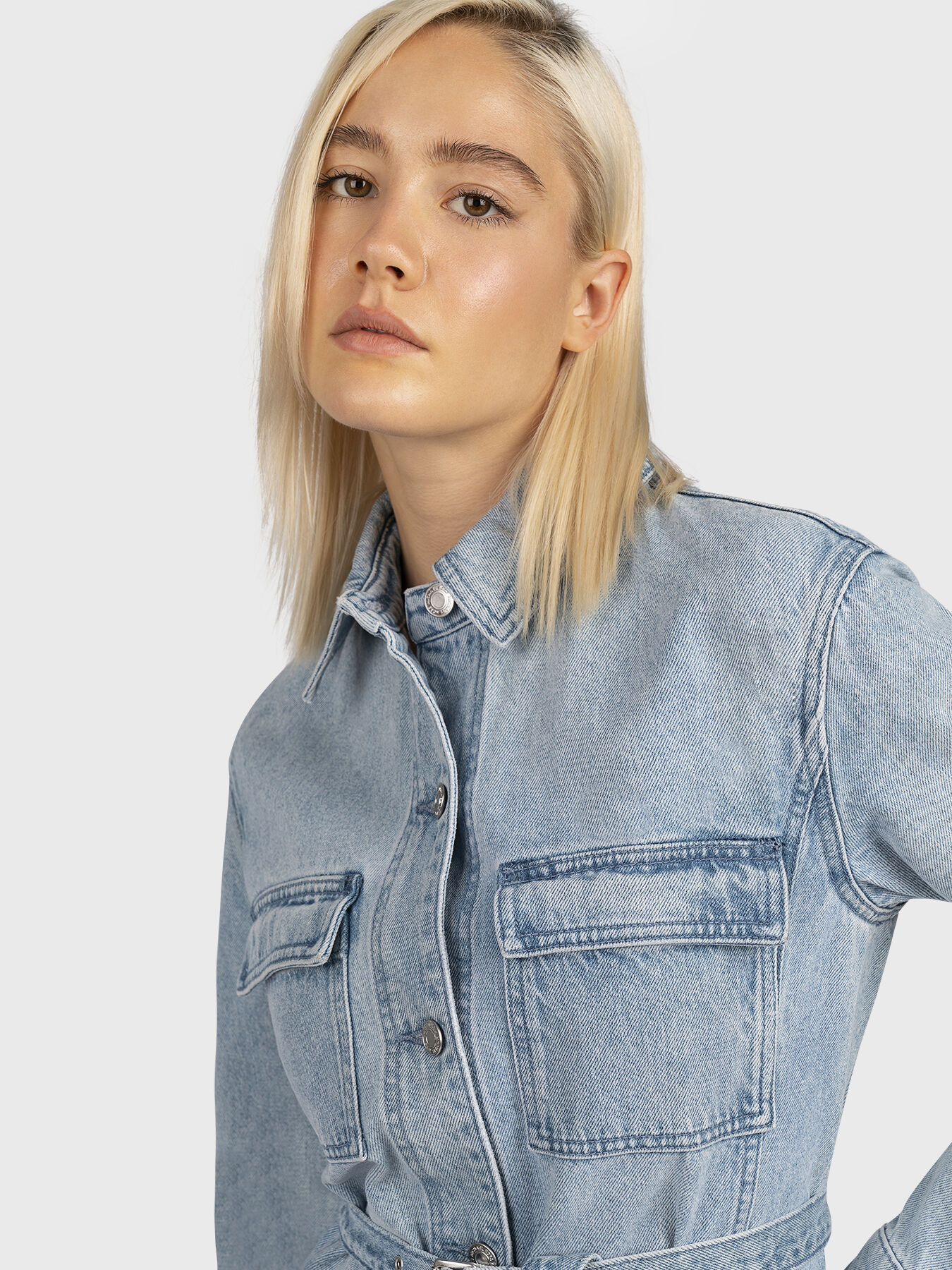 デニム・ジーパン Michael Kors SS25 (MS59070FAU 945BLUEHAZEWSH) Denim shirt dress with belt brand MICHAEL KORS