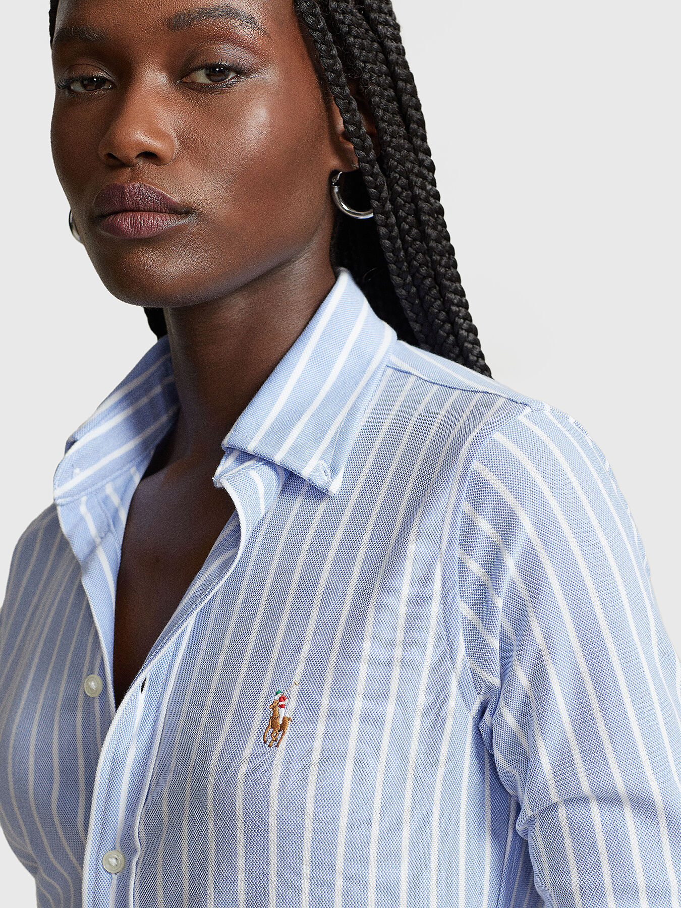 Oxford shirt with striped pattern and logo embroidery brand