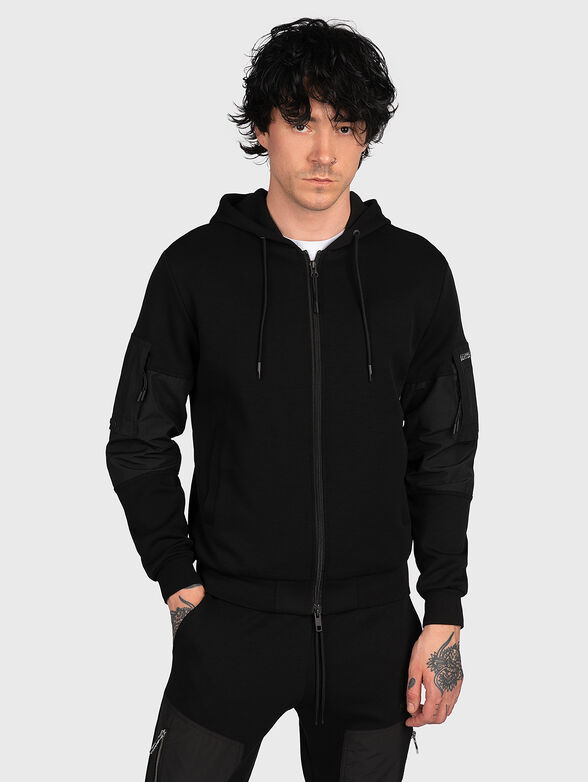 Black sports sweatshirt with zip and hood - 1