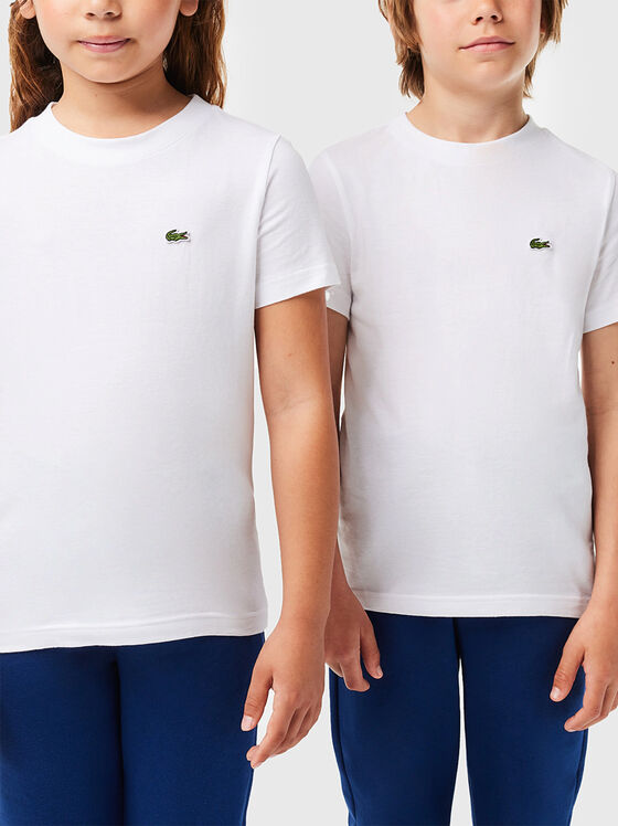 Бяла памучна тениска с лого  - 1