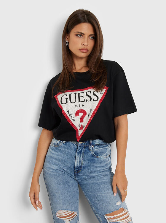 Black T-shirt with triangular logo  - 1