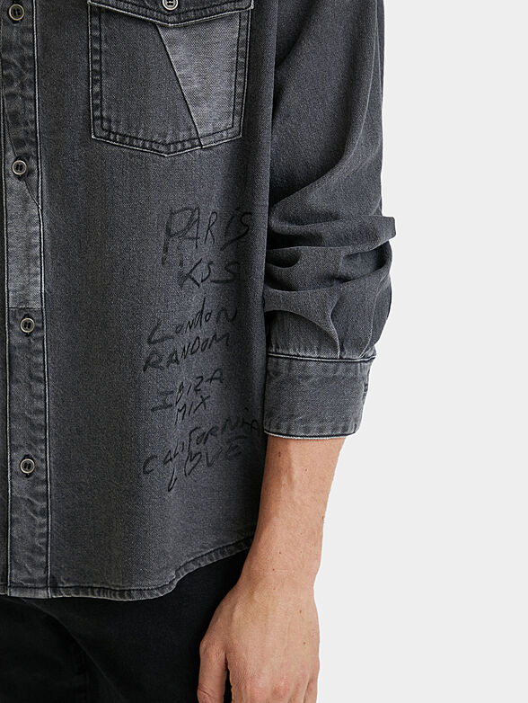 Grey denim shirt with art details - 4