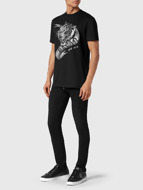 Crystal embellished T-shirt in black  - 2
