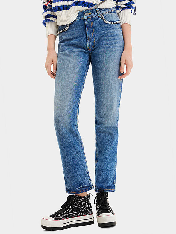 Straight fit jeans with glittering appliqués - 1