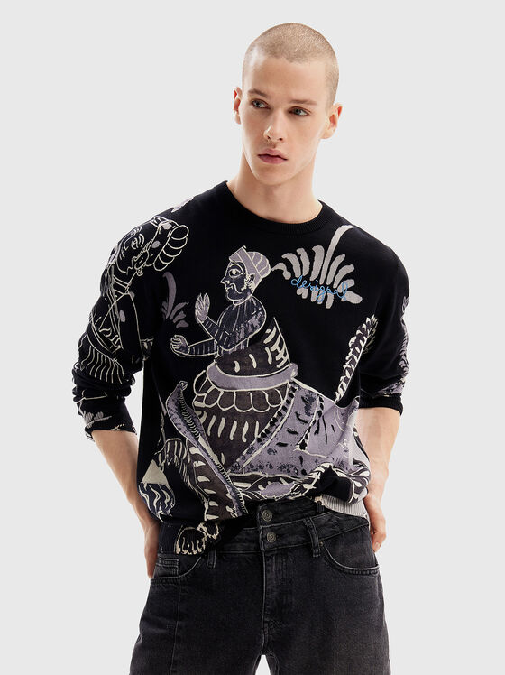 Памучен пуловер с артистичен принт - 1