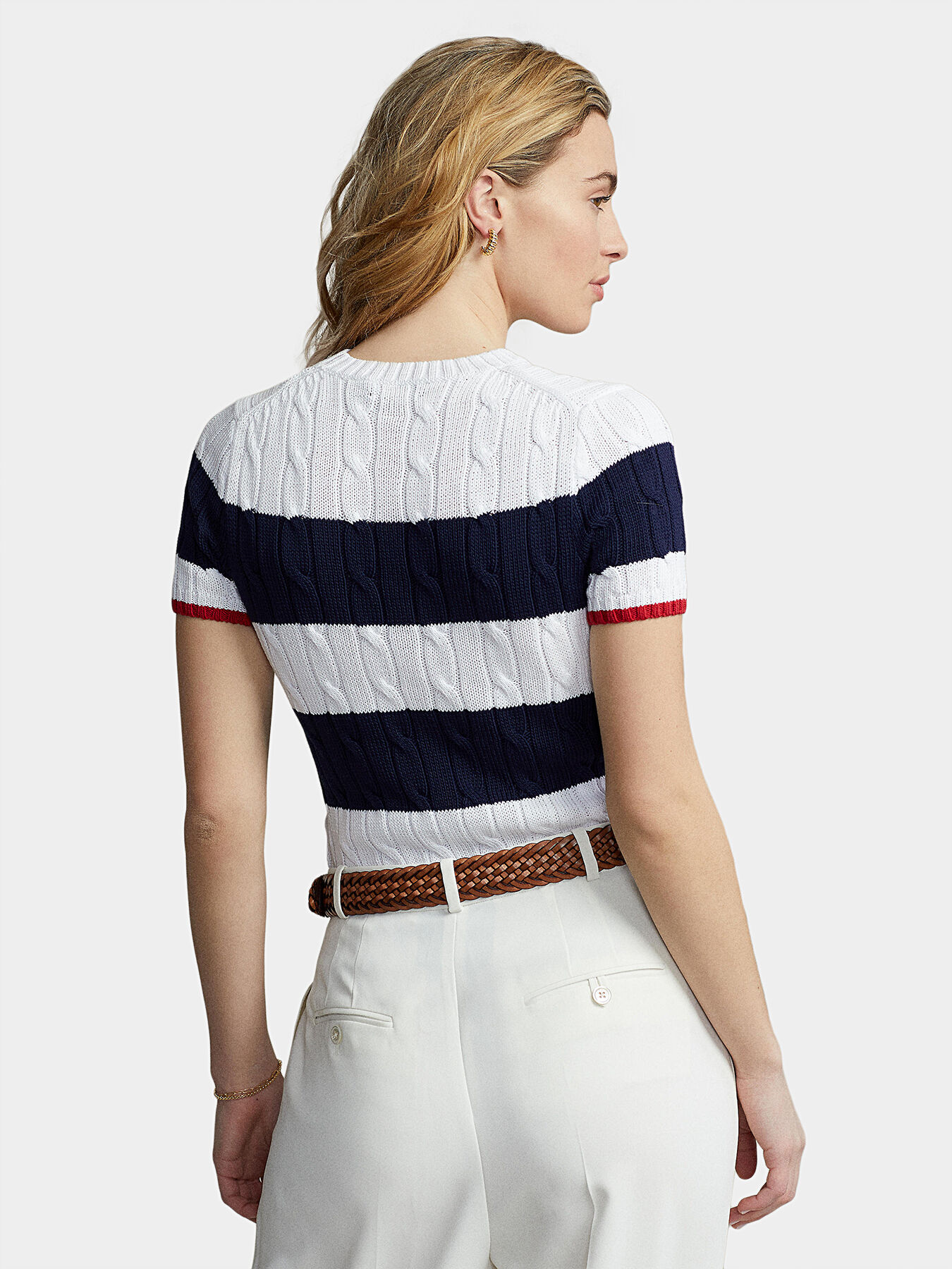 Short sleeve striped sweater top