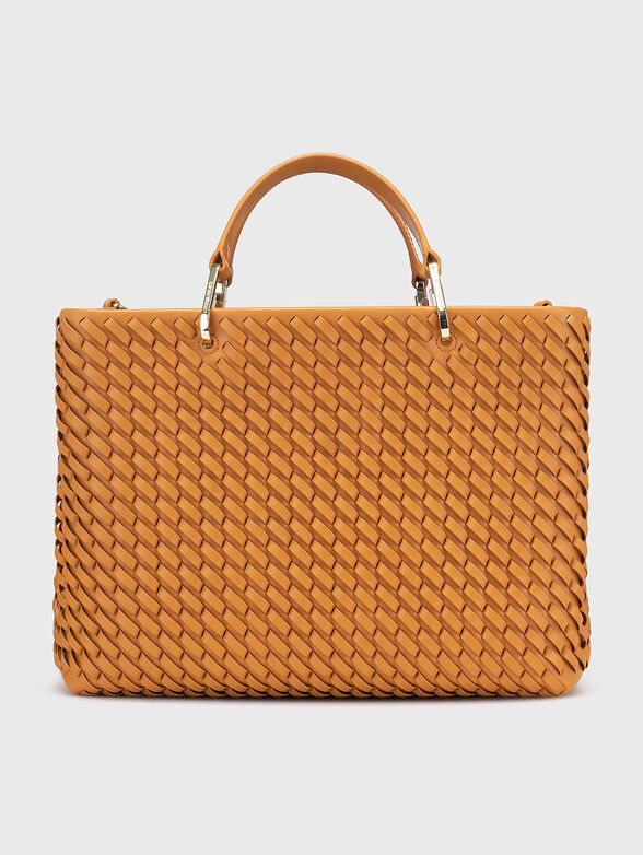 Big leather bag with knitted effect and logo - 3