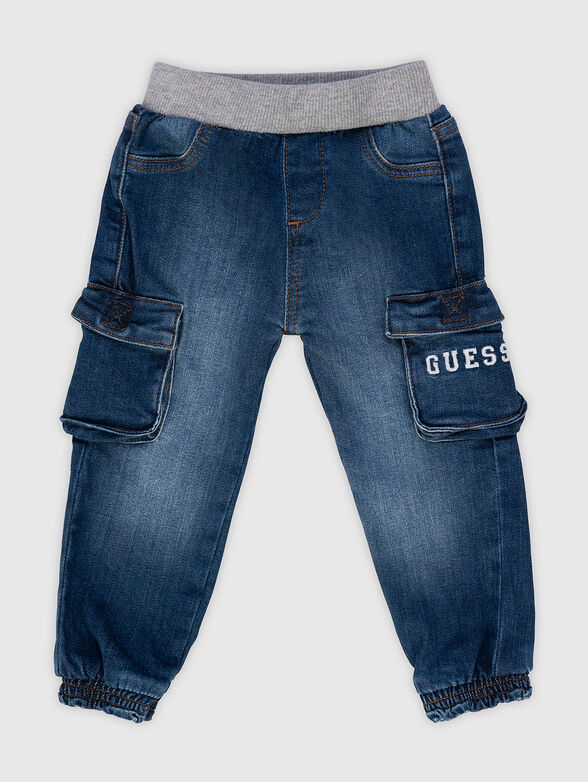 Denim cargo pants with logo accent - 1