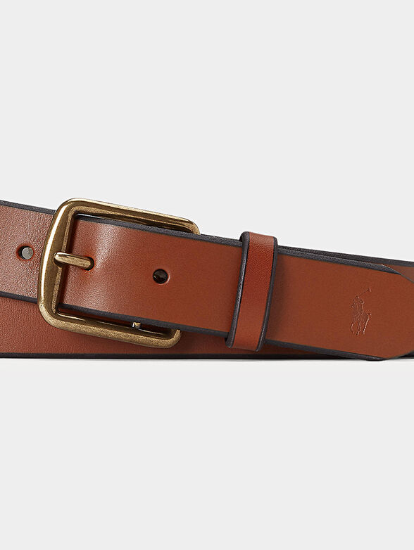 Brown leather belt with golden buckle - 2