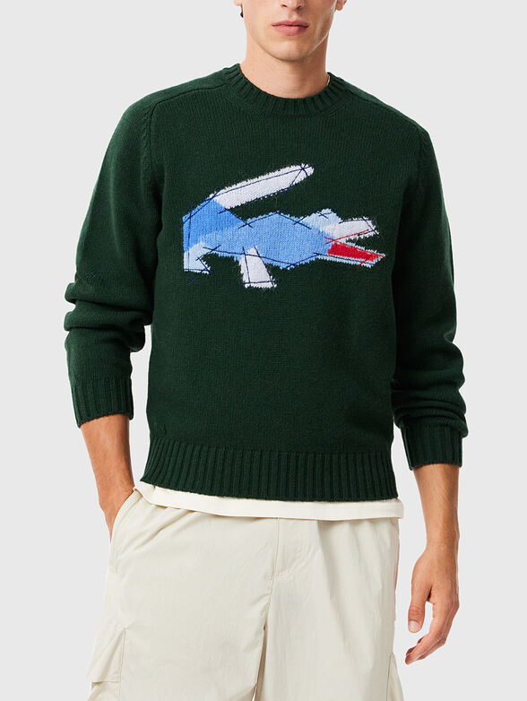 Sweater with oval neckline and logo accent - 1