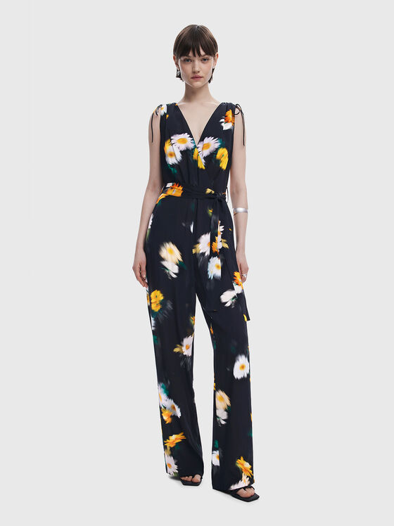 Jumpsuit with floral print and waist belt - 1