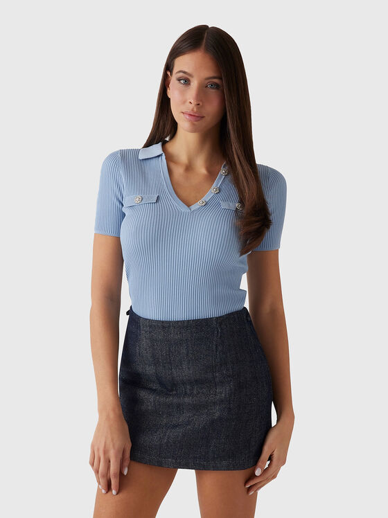 Polo shirt with accent buttons in black - 1