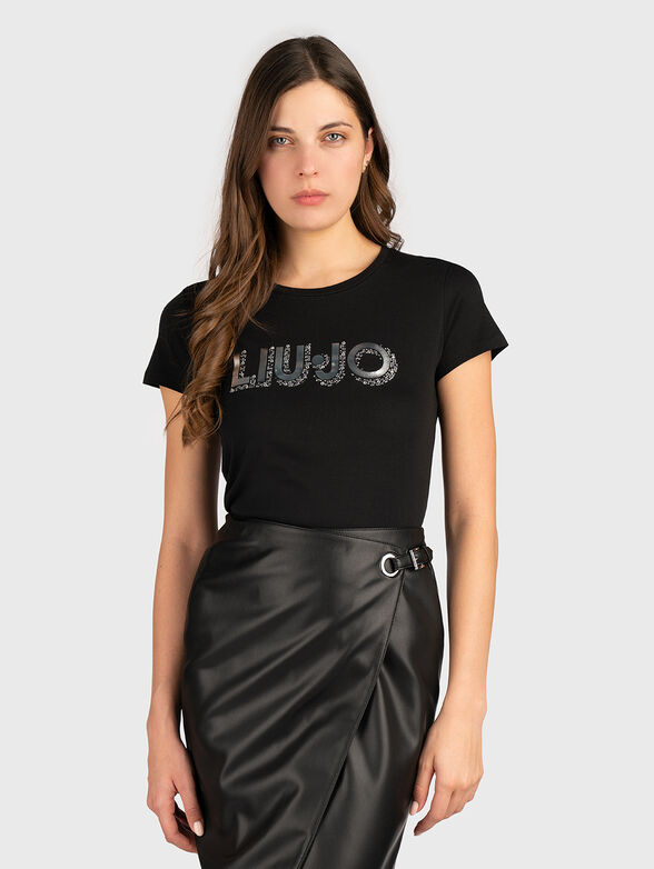 T-shirt with logo rhinestones - 1