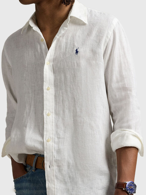 White linen shirt with contrasting logo - 4