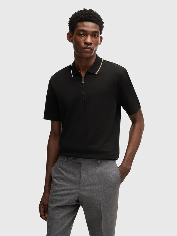 Cotton polo shirt with zip - 1