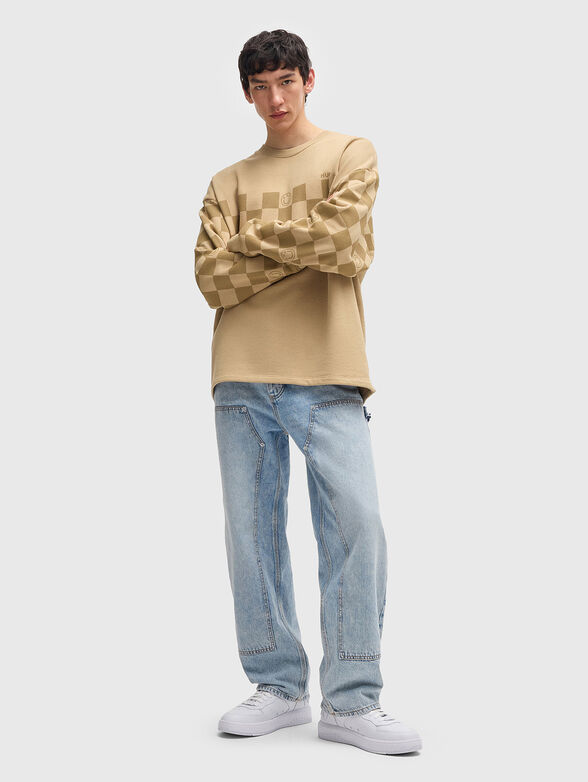 Cotton sweatshirt with oval neckline and print - 2