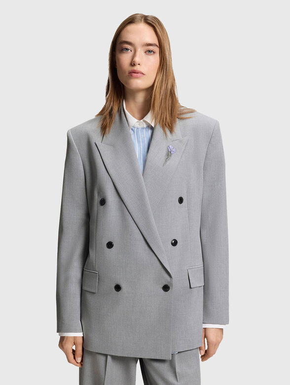 Oversized double breasted jacket with brooch - 1