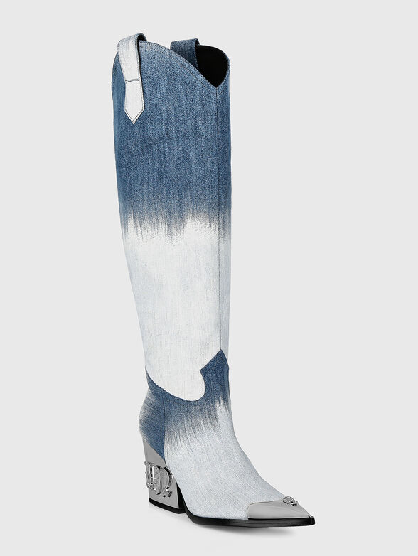 Boots with denim texture and logo accent - 2