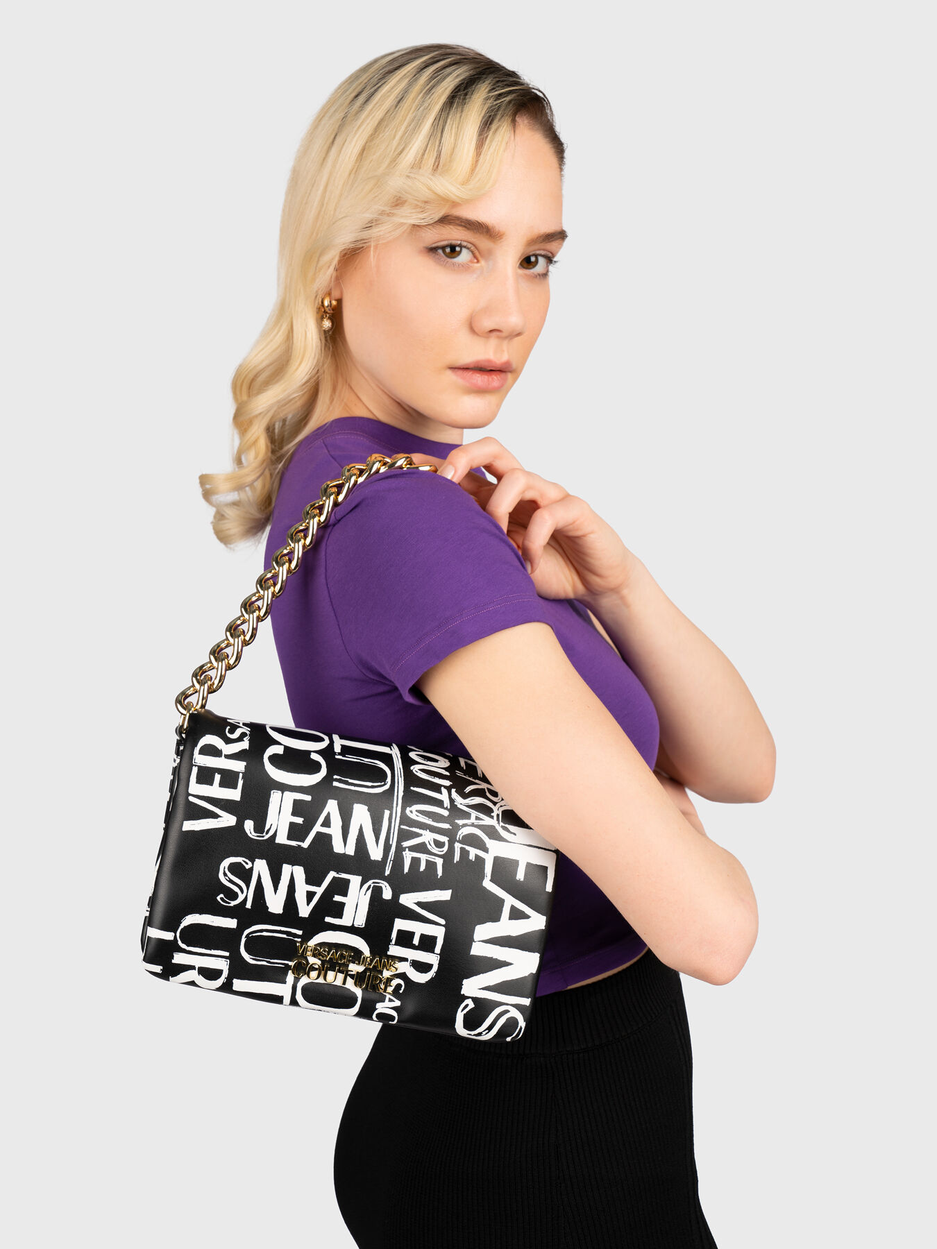 Black bag with logo motifs brand VERSACE JEANS COUTURE