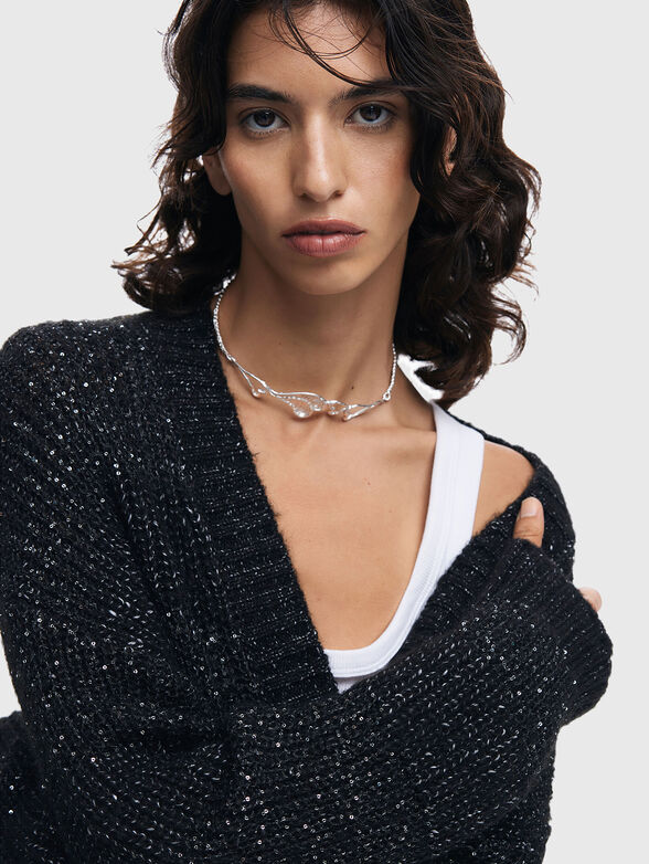 Black cardigan with contrasting threads - 4