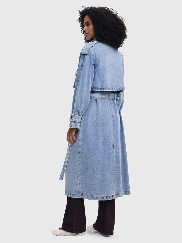 Denim trench coat with waist belt   - 2