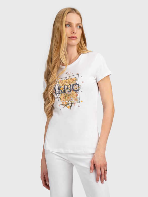 Printed T-shirt with rhinestones - 1