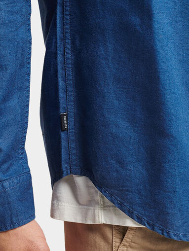 Blue linen blend shirt - 5