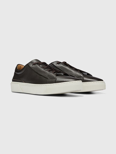 Black grained-leather sneakers - 3