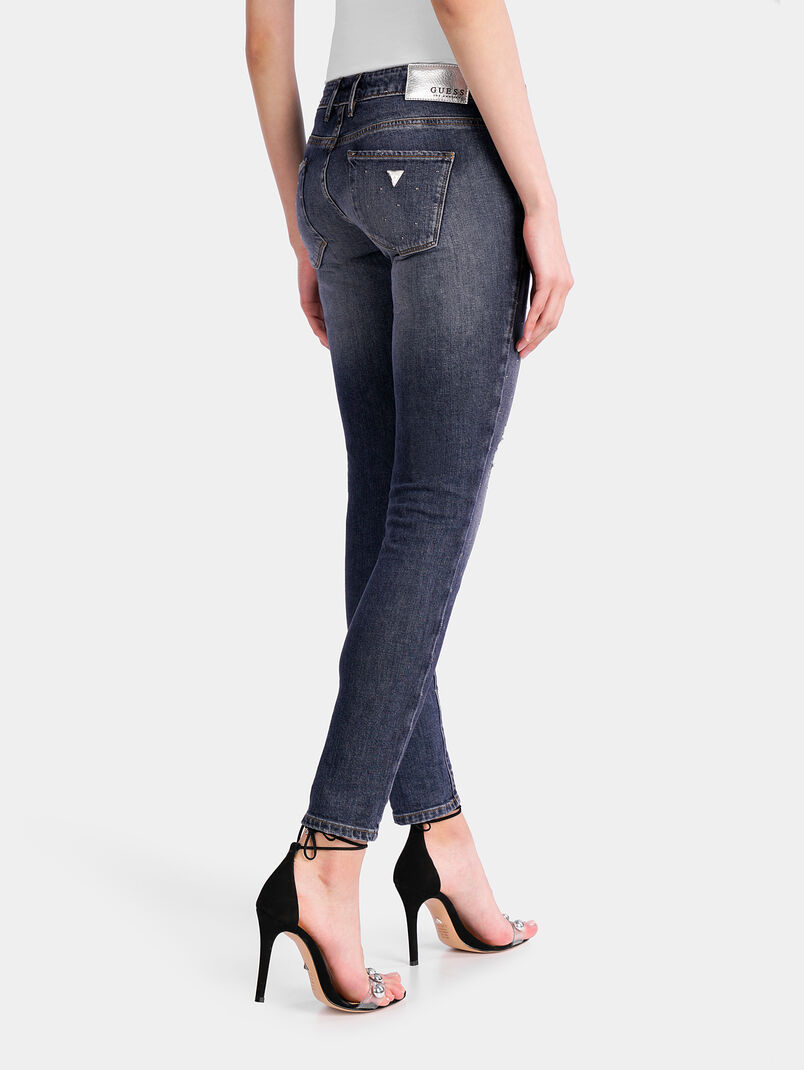Pearl appliqué abrasion detail jeans - 3
