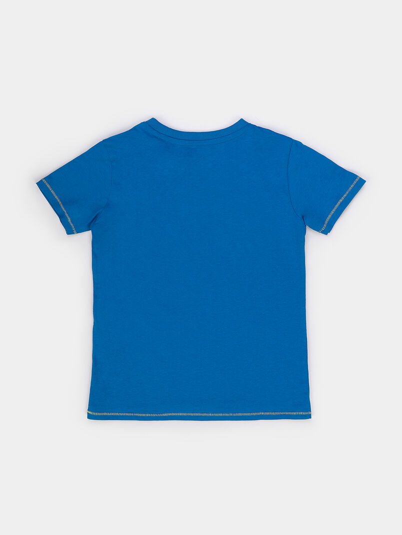 Blue cotton T-shirt with print - 3