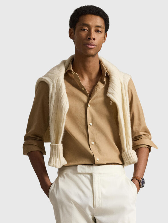Beige linen-blend shirt - 1