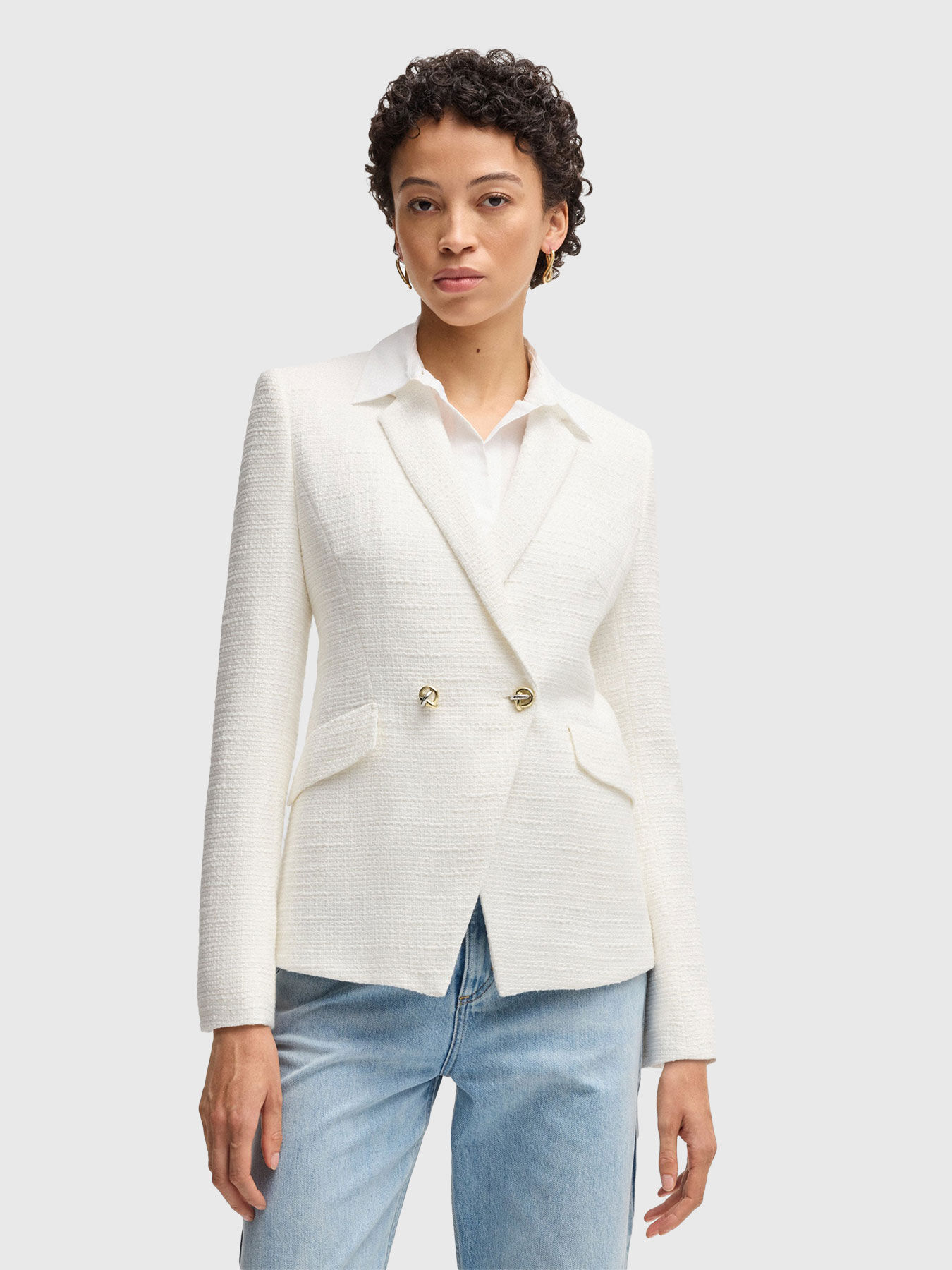 アウターその他 BOSS Woman Blazer White 50535931 118 JATAWA blazer with accent buttons brand BOSS