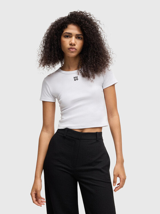 Памучна тениска с овално деколте и лого - 1