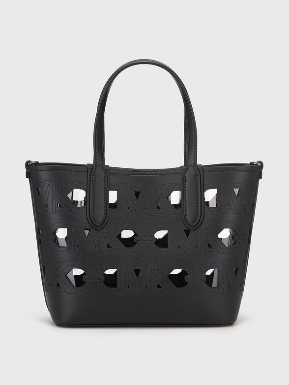 Perforated logo-detail handbag in black  - 3