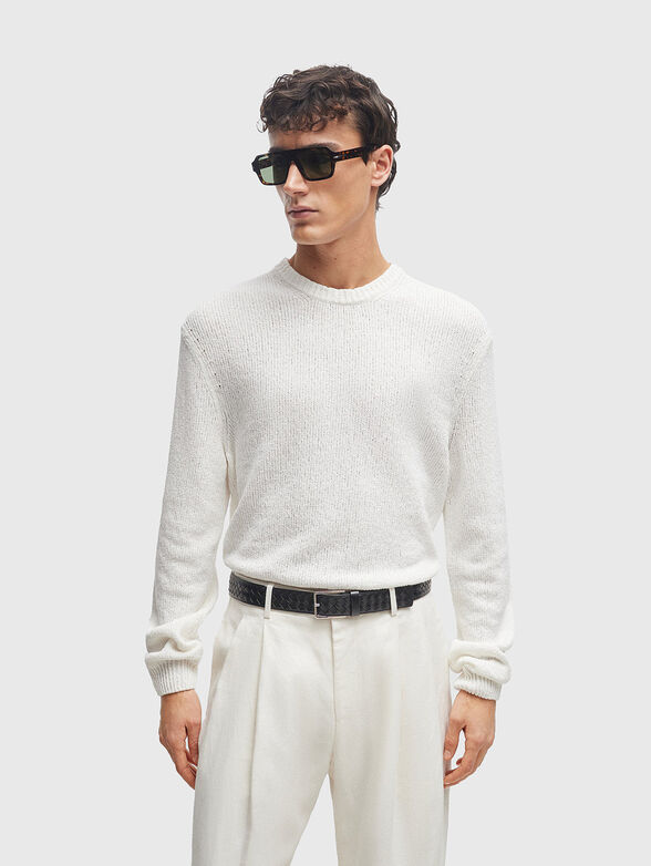 CARY black leather belt with braided texture - 3