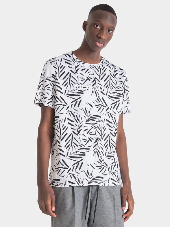 Cotton T-shirt with tropical print - 1