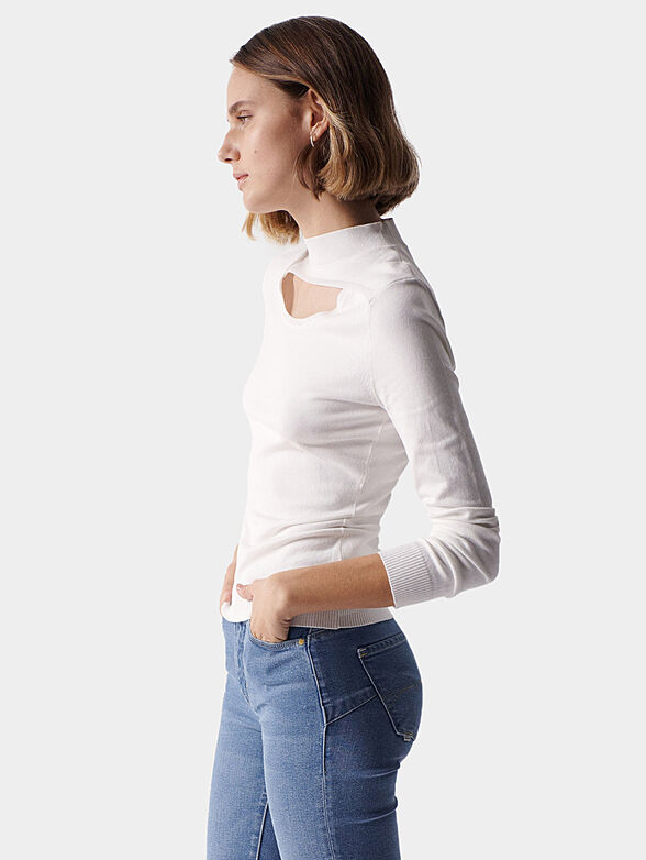 White blouse with high collar and cut-out accent - 4