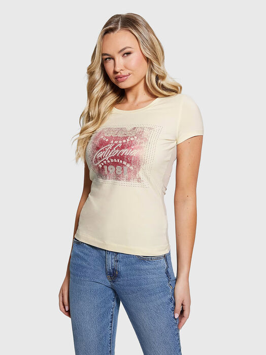 T-shirt with applique rhinestones