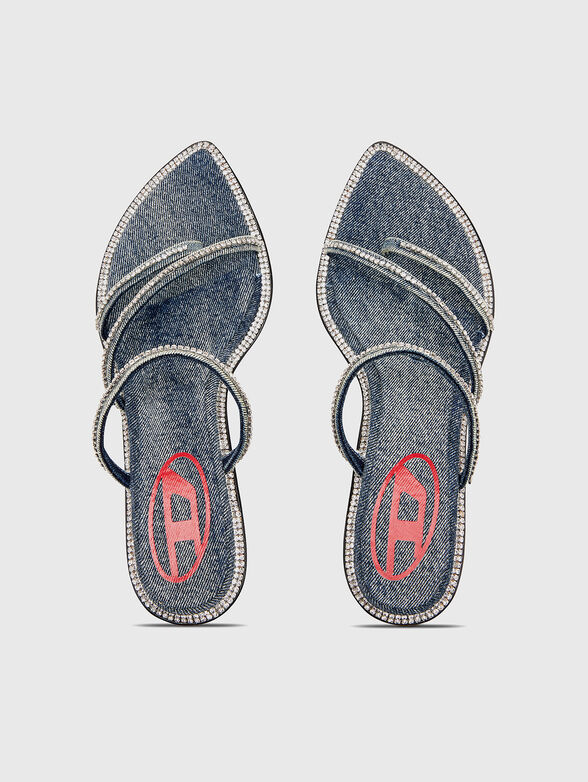 D-HAVANNA KITTIE heeled mules in rhinestones denim - 6