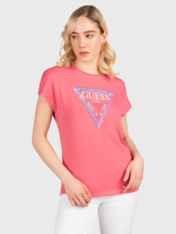 Black T-shirt with appliquéd sequins - 1