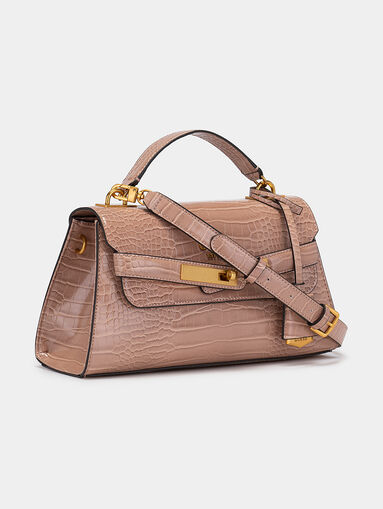 Croco print bag with gold logo detail - 4